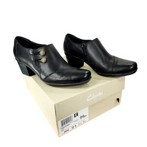 Clarks 10N Ankle Boots Shoe Women Emslie Warren Black Leather 2" Heel Inside Zip